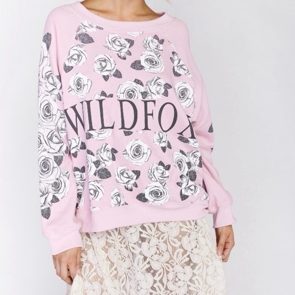 Wildfox Couture Garden Sommers Pink Roses Crewneck Sweatshirt - Picture 1 of 6